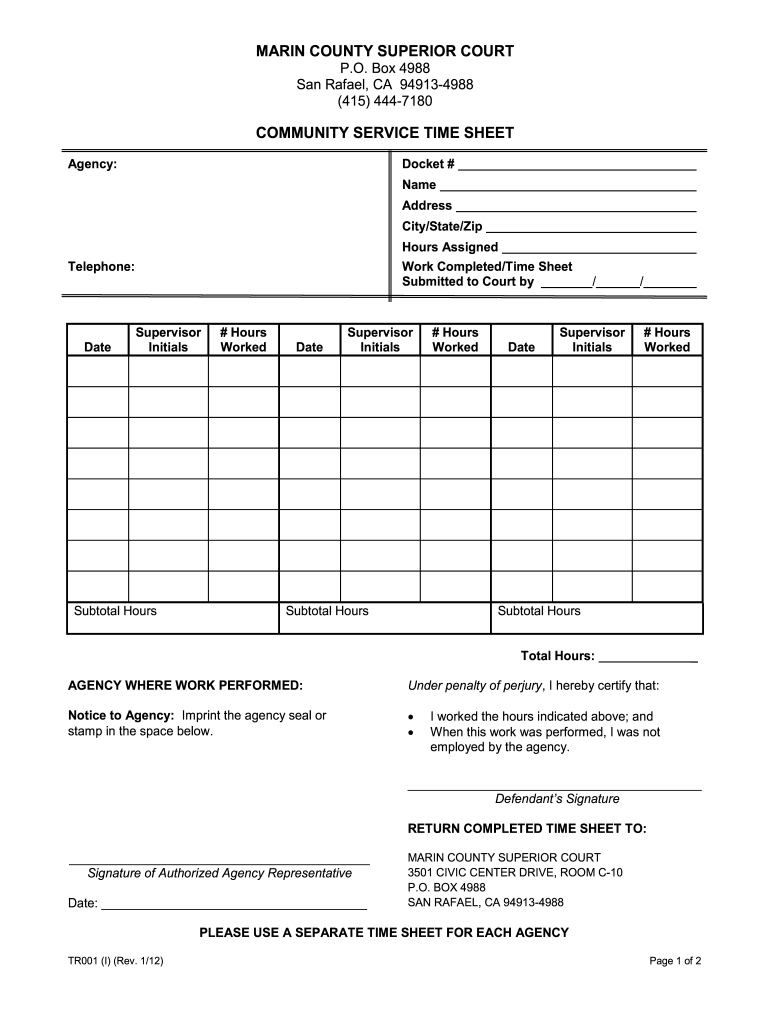 Court Ordered Community Service Forms