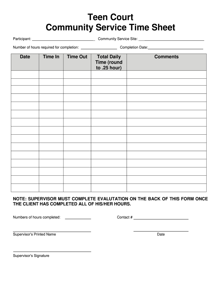 Printable Community Service Forms For Court