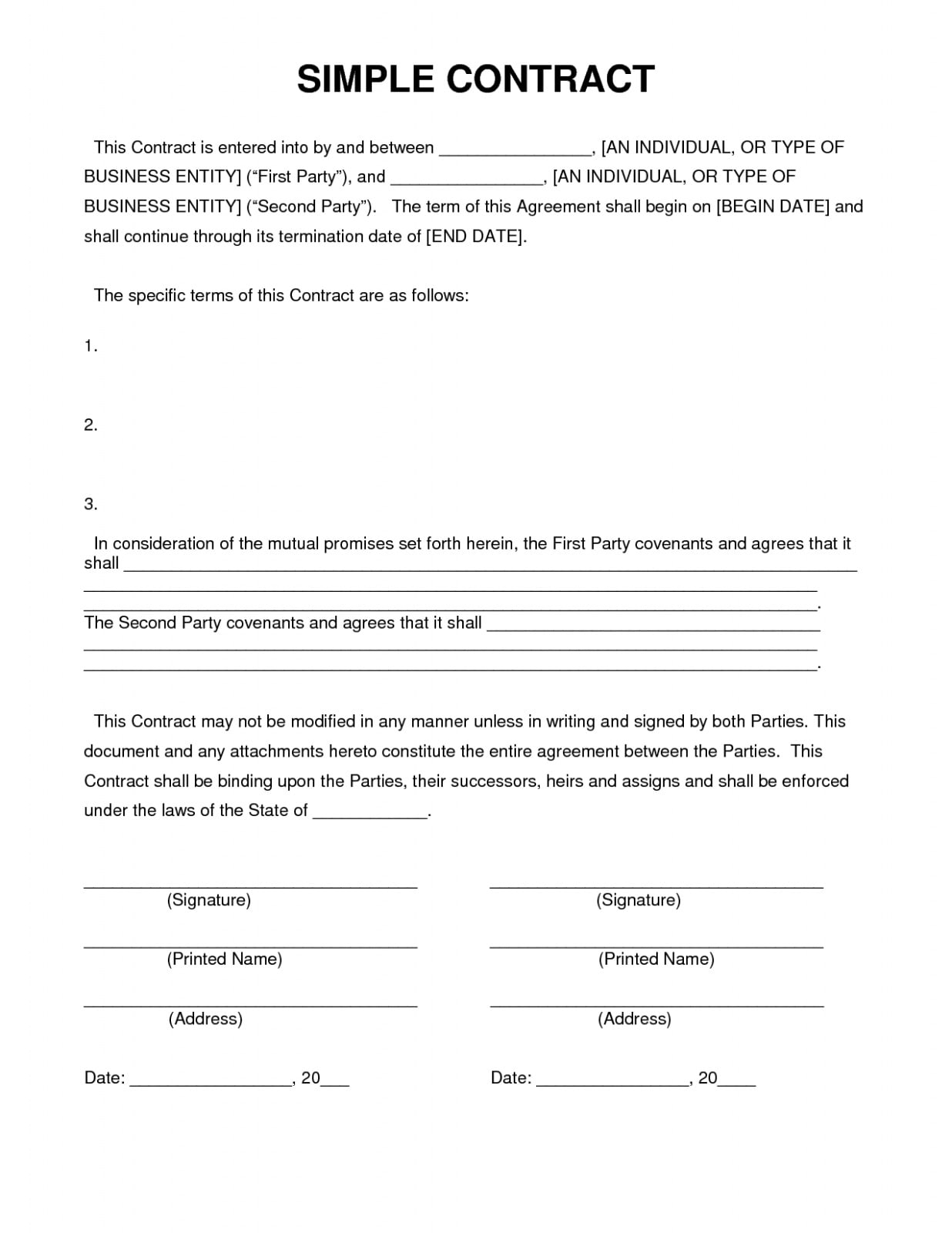 Contract Agreement Letter Between Two Parties