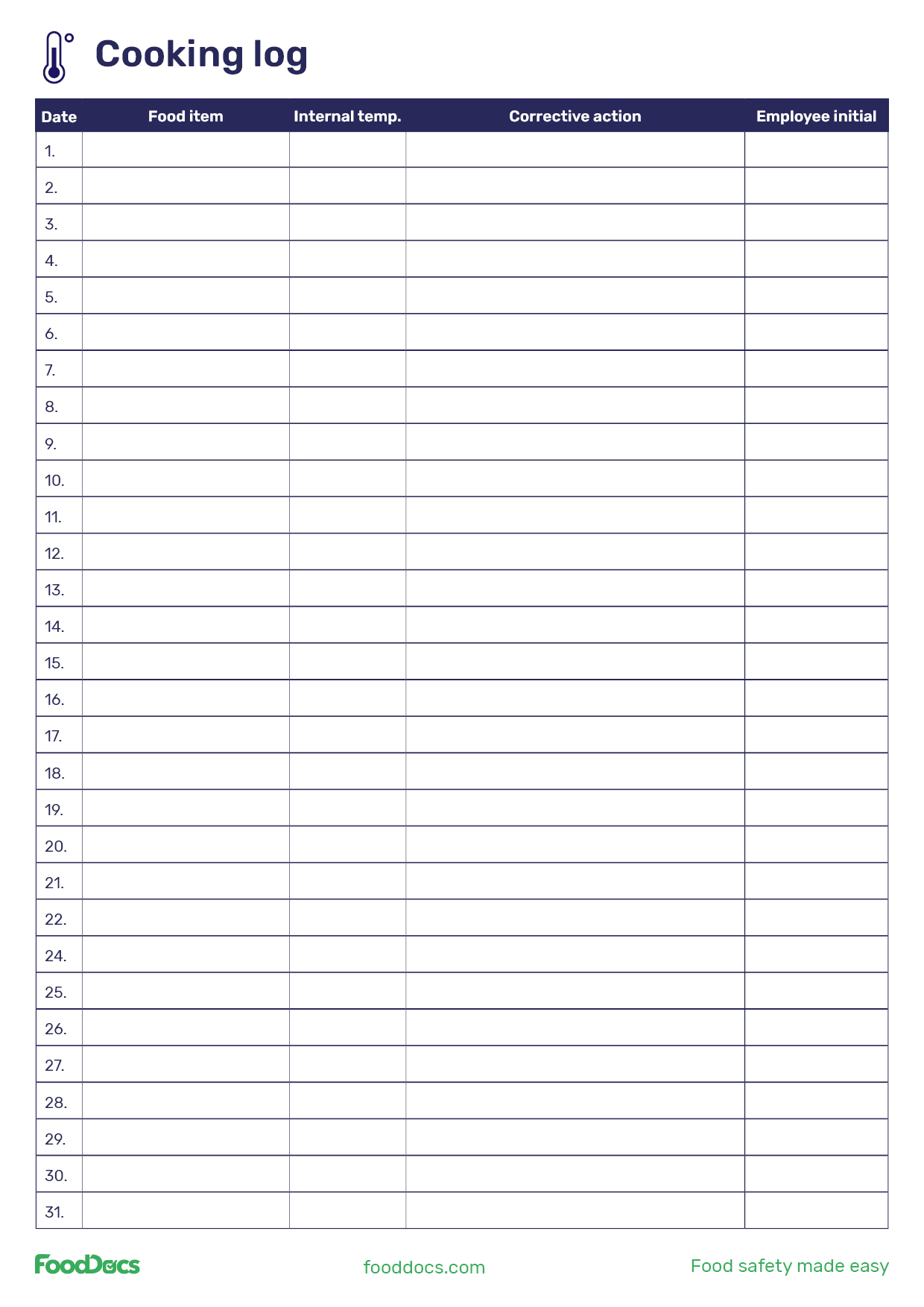 Free Printable Food Temperature Log
