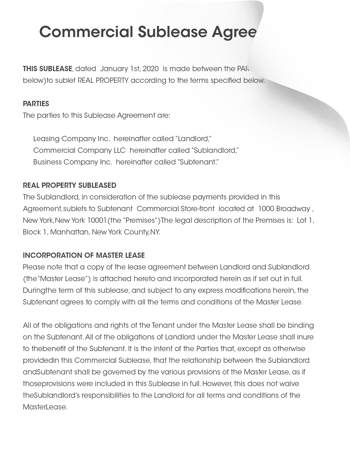 Sublease Agreement For Commercial Property