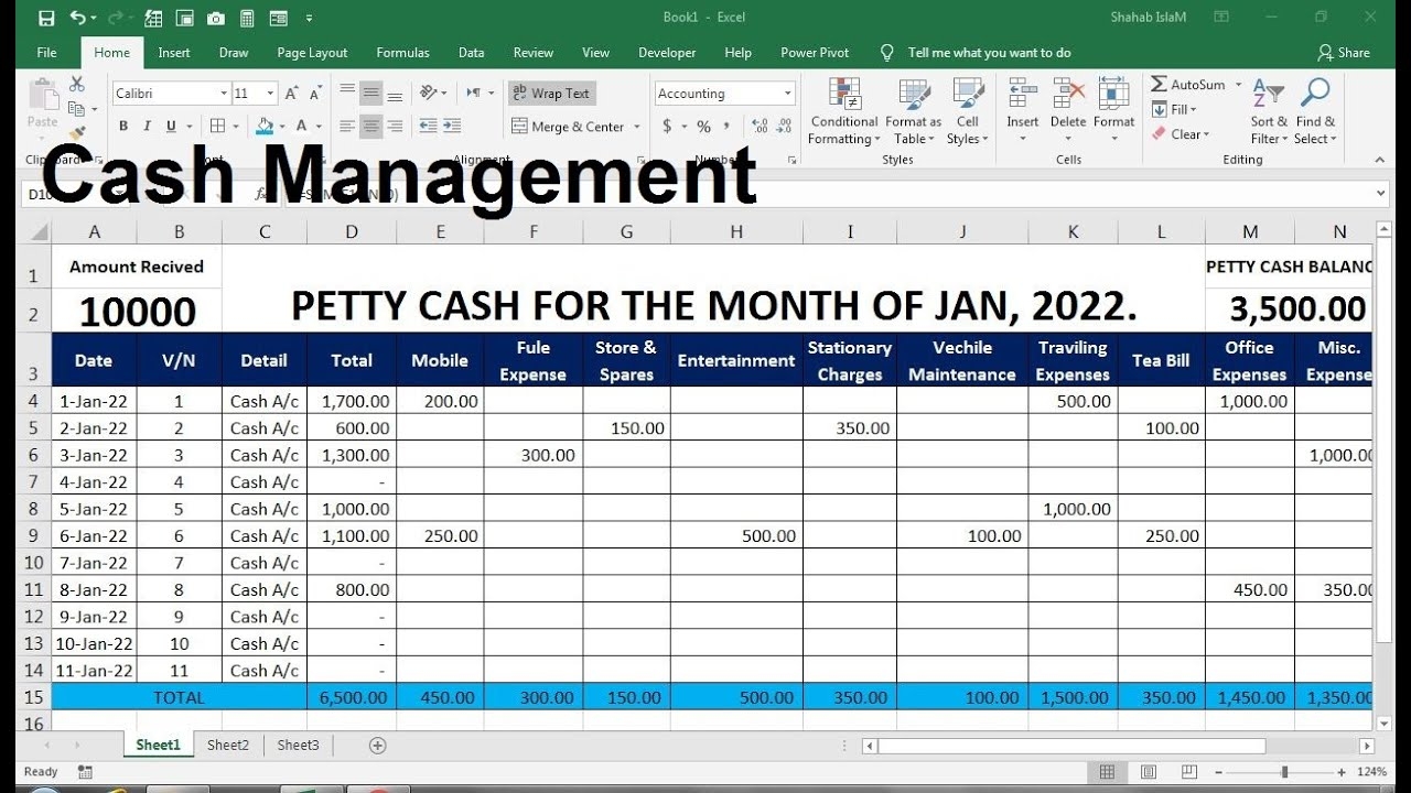 Daily Cash Sheet Template Excel Monthly Petty Cash Format YouTube