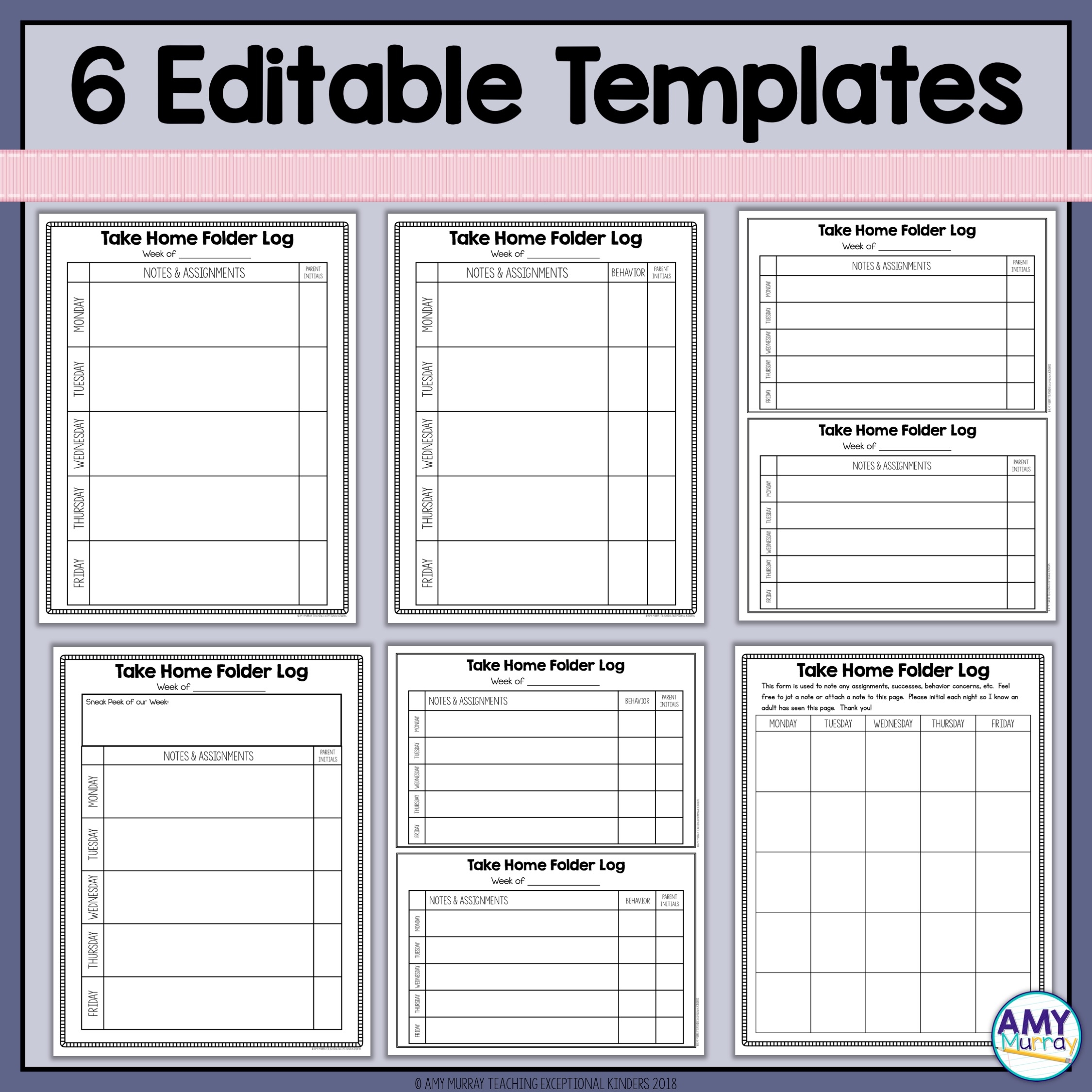 Daily Communication Log And Take Home Folder Cover Teaching Exceptional Kinders