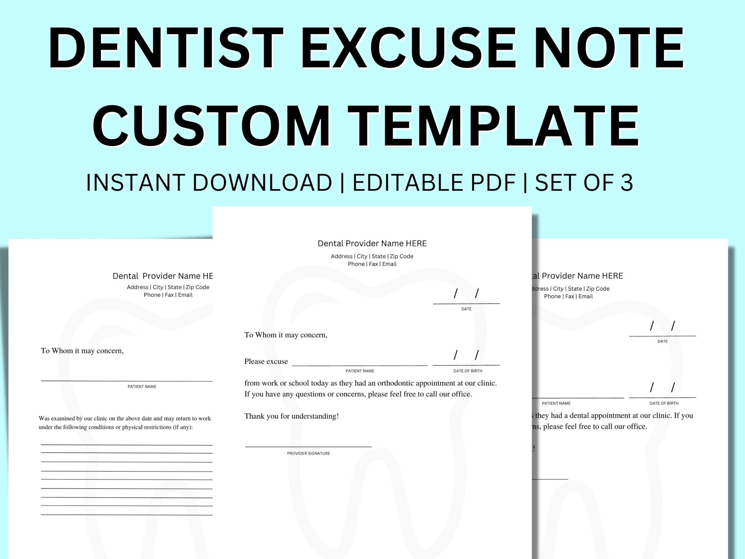 Dentist Note For Work Template