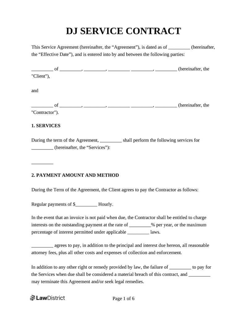 Sample Contract For Dj Services