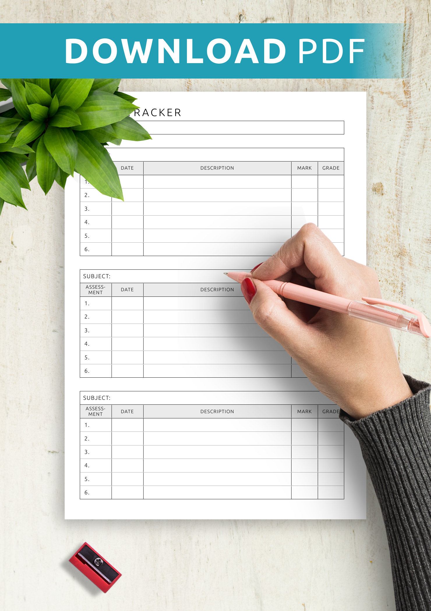 Download Printable Student Grade Tracker Template PDF