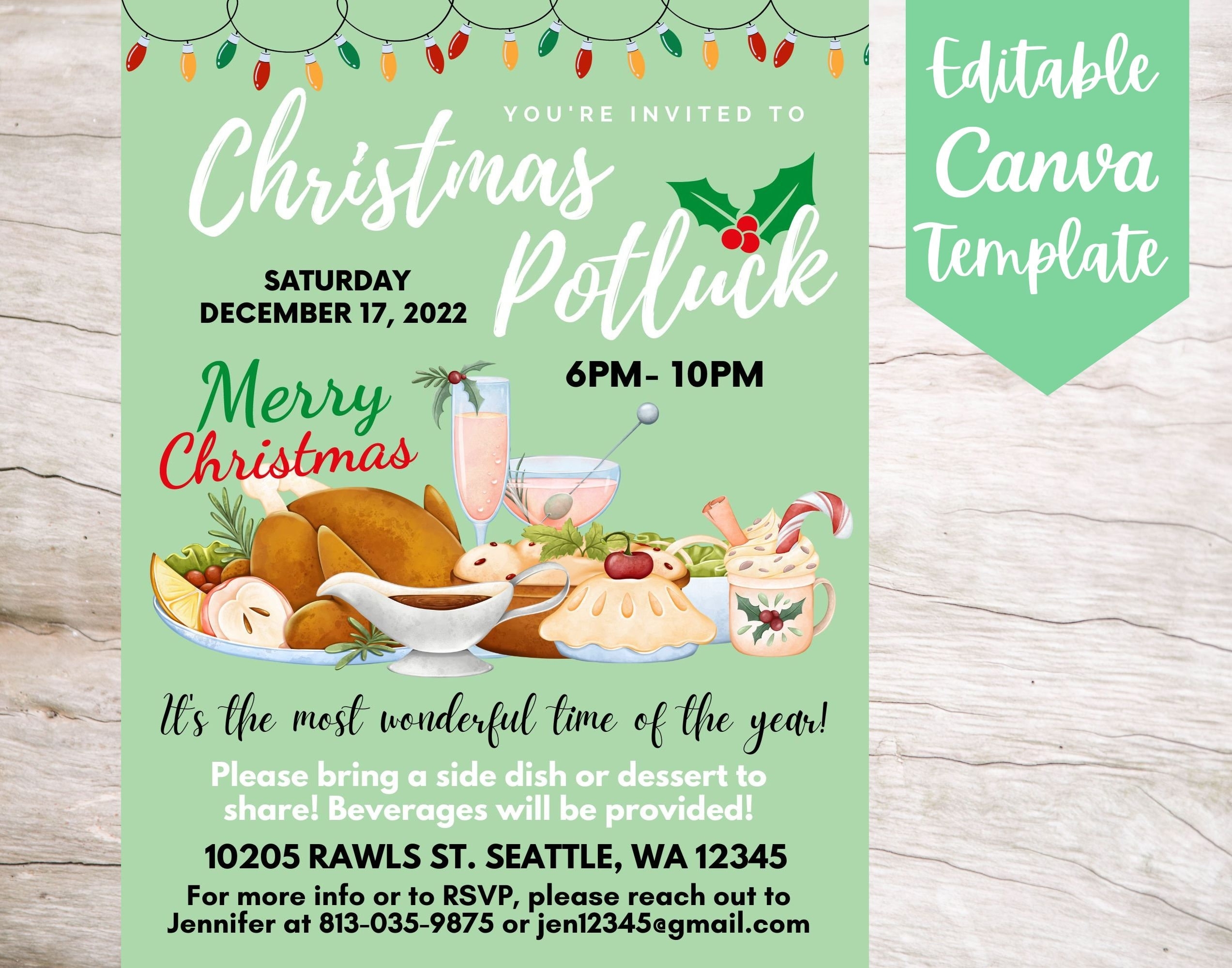 Christmas Potluck Invitation Template Free Printable