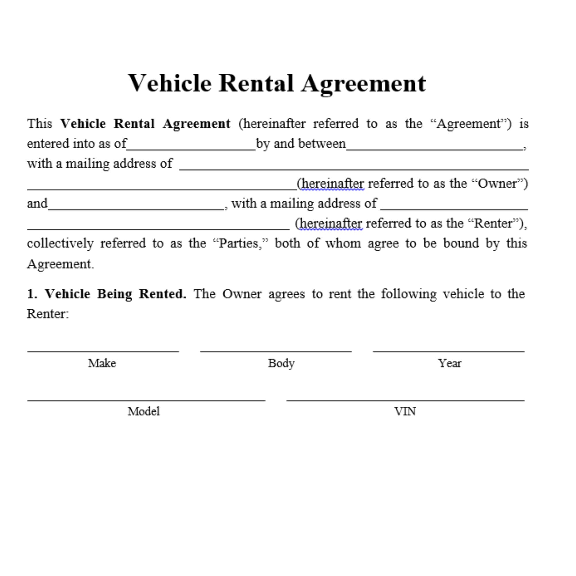 Car Hire Rental Agreement Template