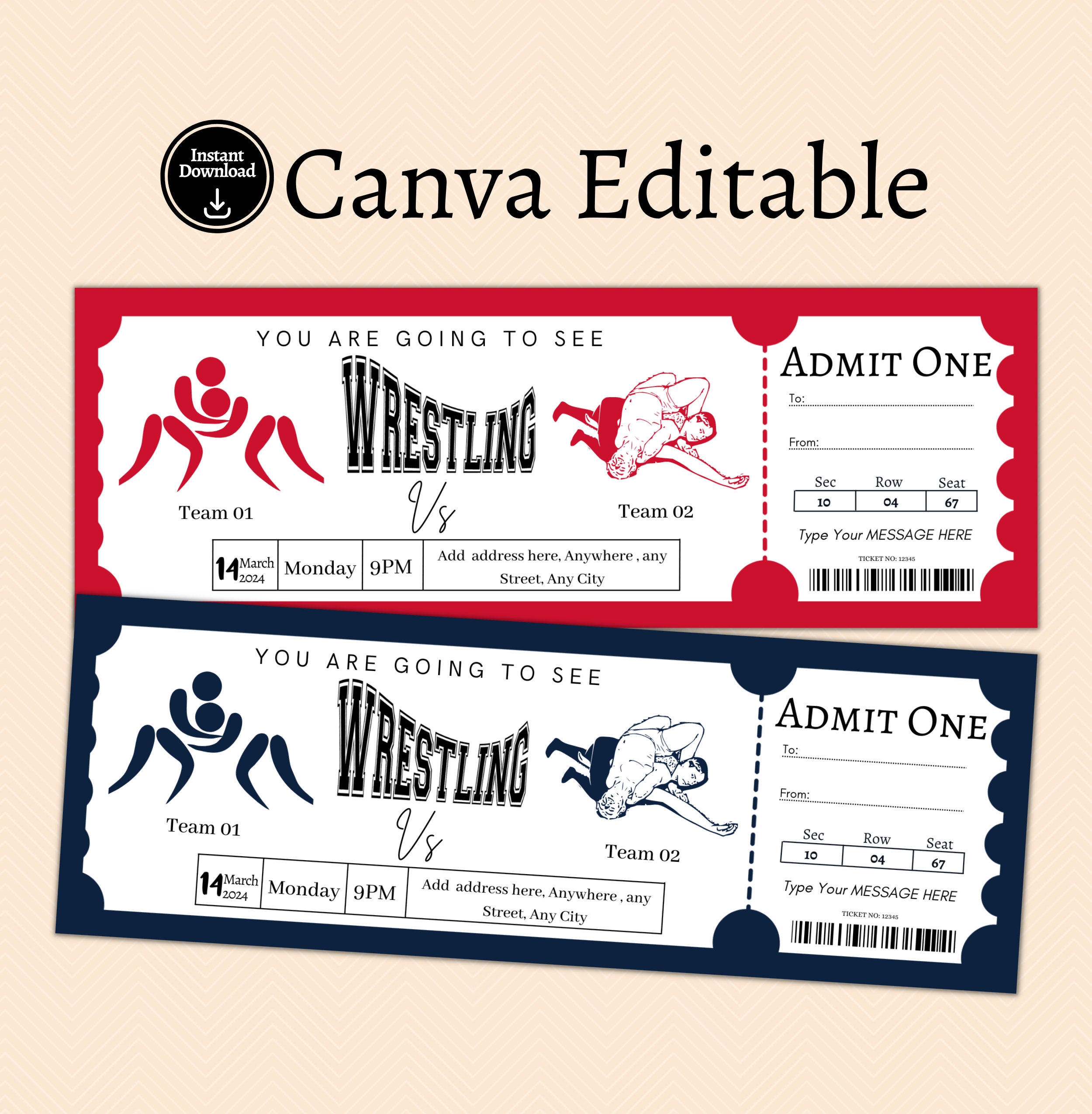 Editable Wrestling Match Tickets Template Printable Wrestling Tickets Surprise Game Tickets Birthday Present Surprise Tickets Etsy Israel