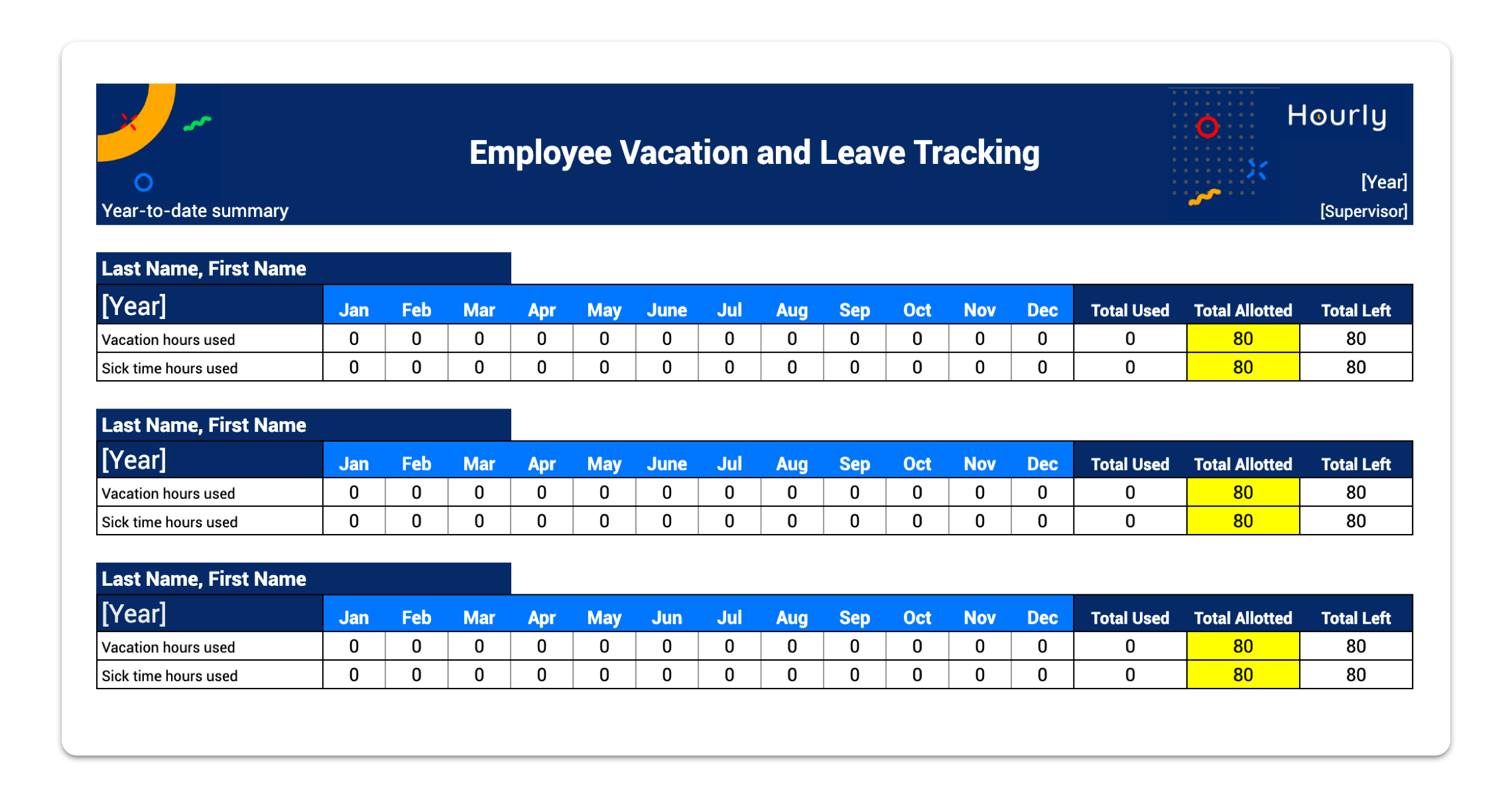 Simple Vacation And Sick Time Tracking Spreadsheet