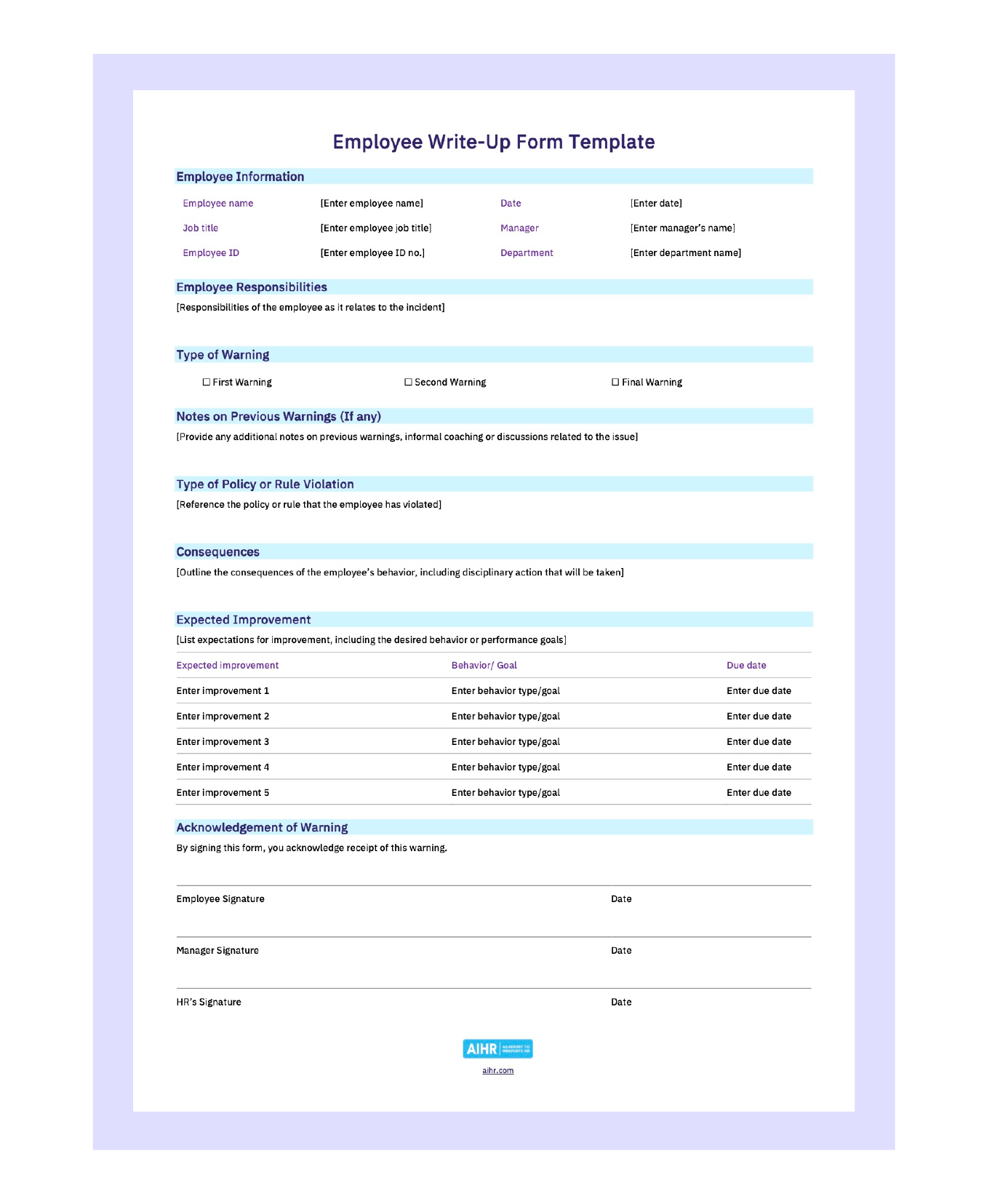 Employee Write Up Form Free Form Guide AIHR