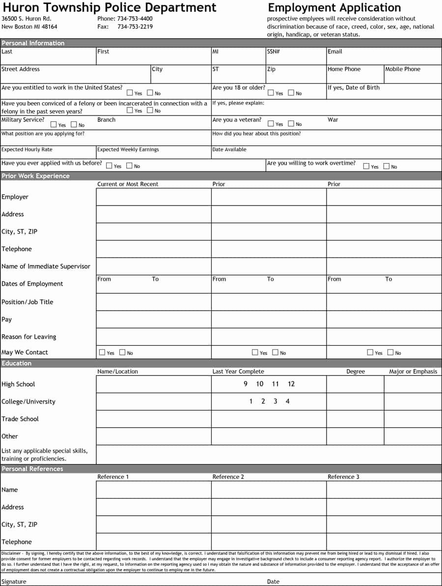 Free Printable Employment Application Form Pdf