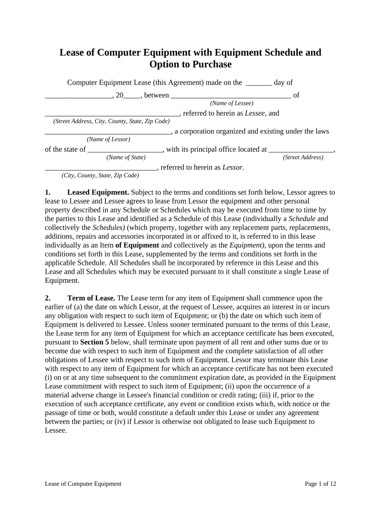 Equipment Lease To Own Agreement Template Word Fill Out Sign Online DocHub