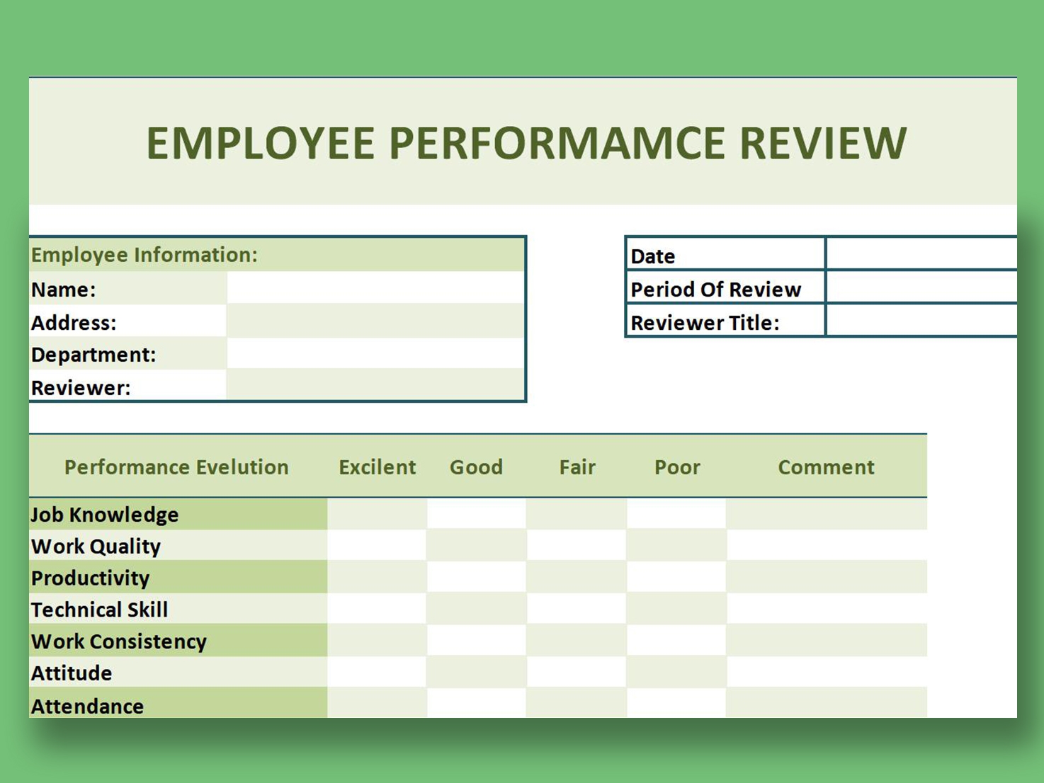 EXCEL Of Employee Performance Review xlsx WPS Free Templates