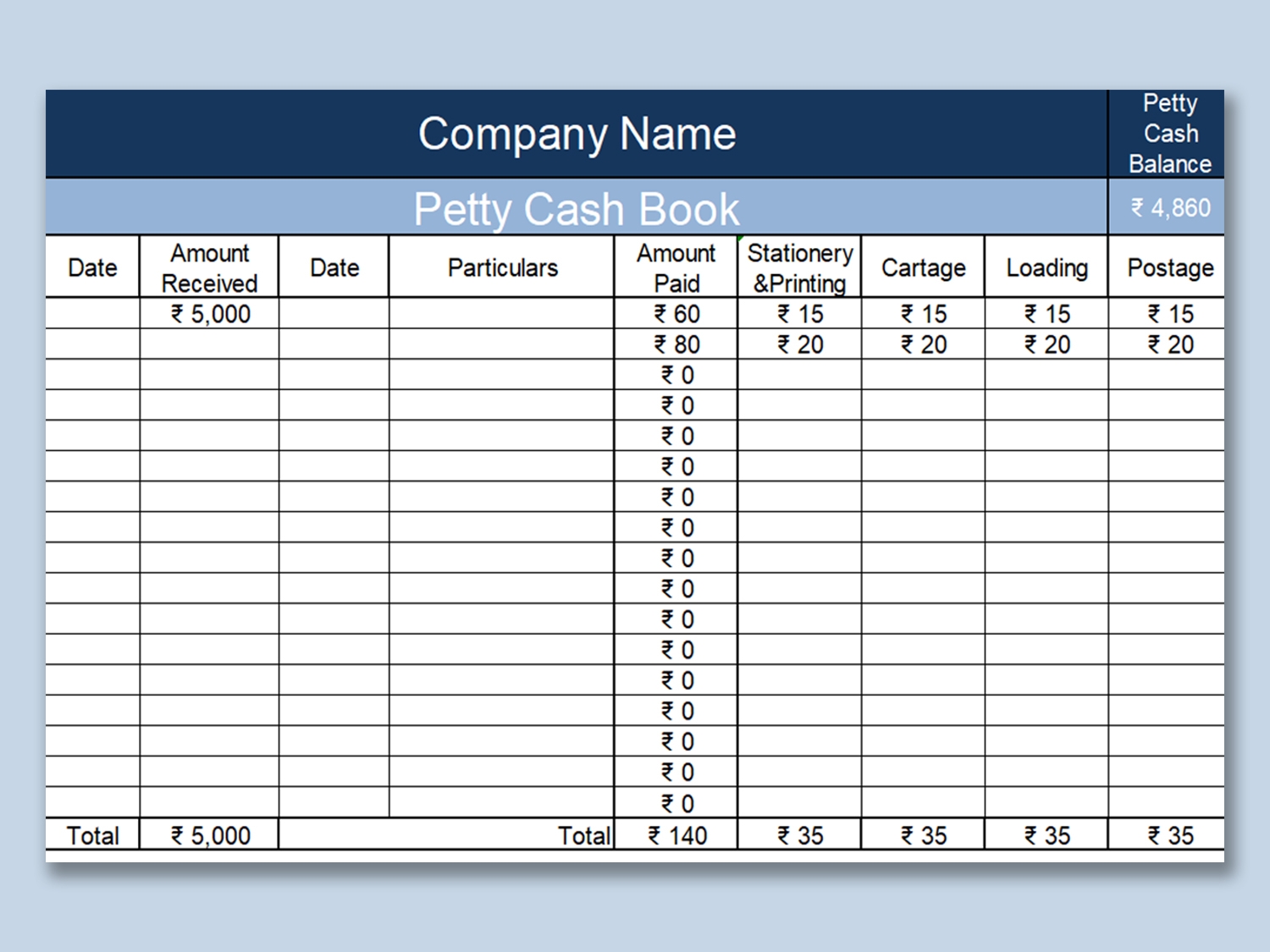 EXCEL Of Petty Cash Book xlsx WPS Free Templates