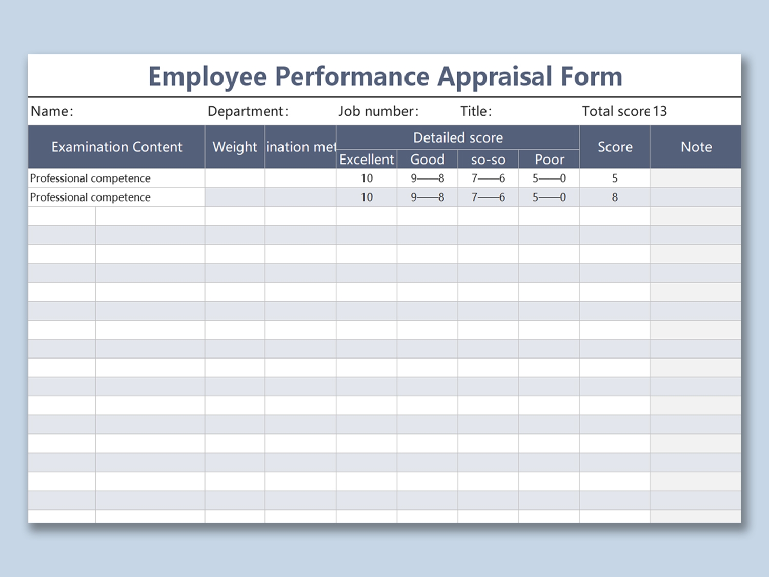 Excel Employee Performance Review Template - Free Download