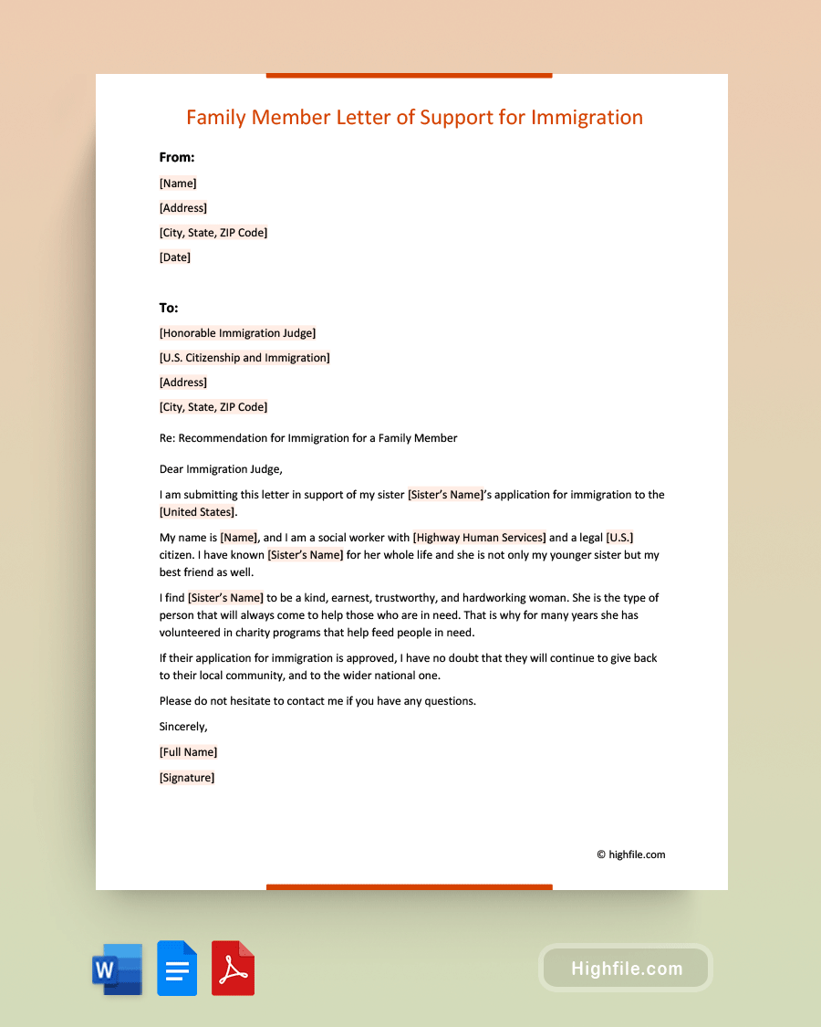 Immigration Letters From Family Members