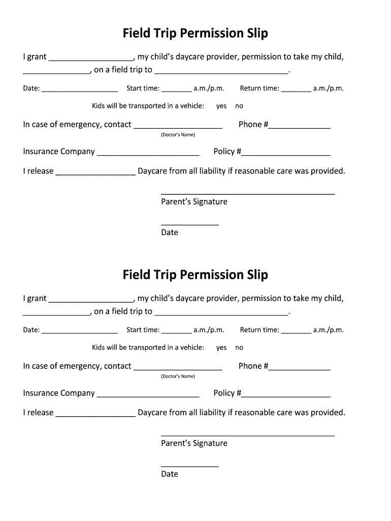 Permission Form For Field Trip