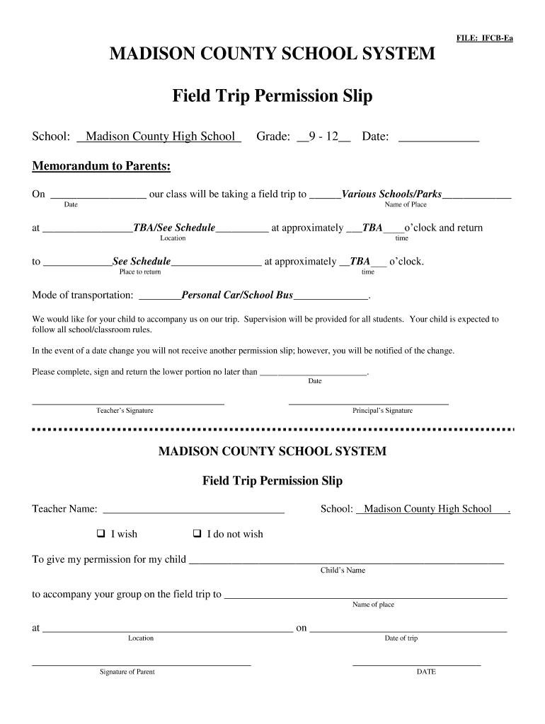 Parent Consent Form For Field Trip