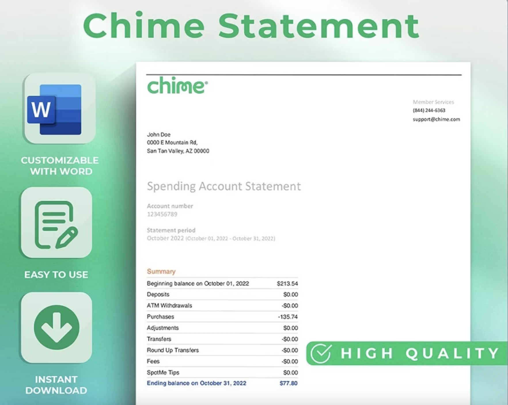 Editable Printable Chime Bank Statement Pdf