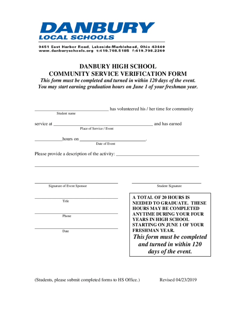 Community Service Forms For Students