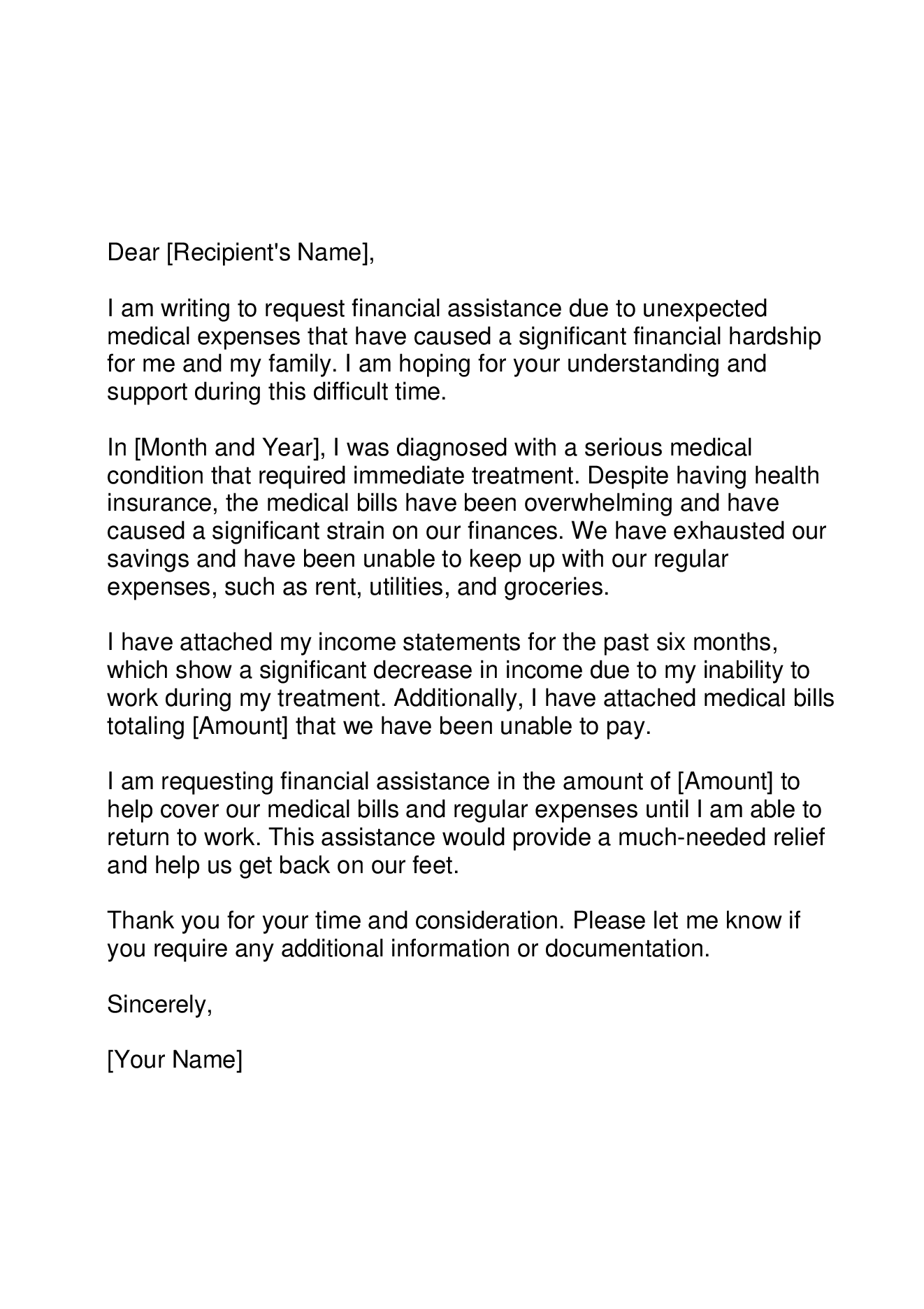 Letter Of Assistance For Financial Support