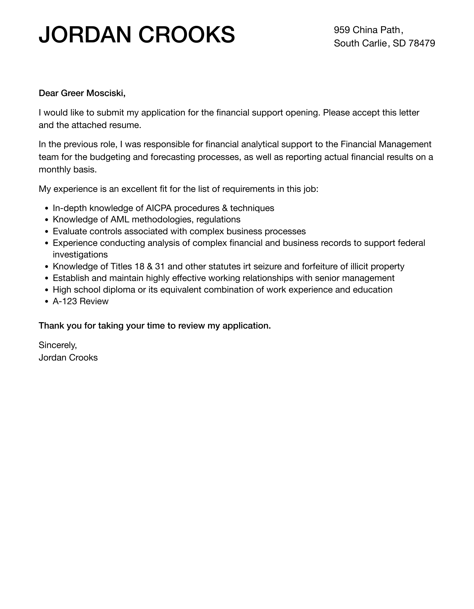 Letter Of Assistance For Financial Support