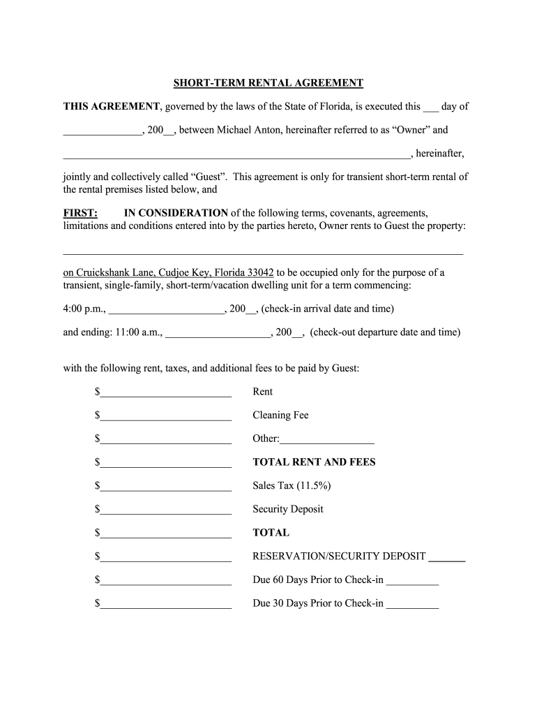 Short-Term Vacation Rental Agreement Pdf