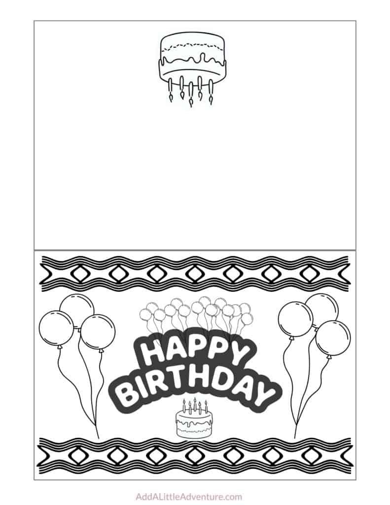 Card Template Printable Foldable Happy Birthday Coloring Card