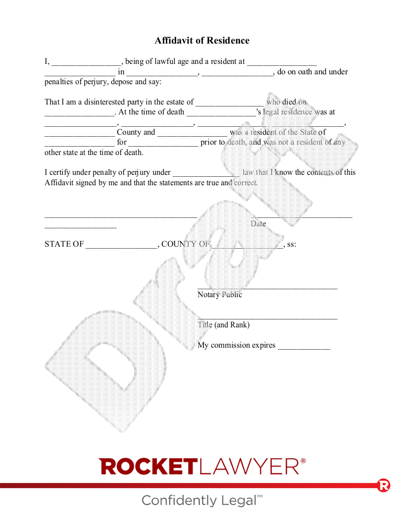 Free Affidavit Of Residence Template FAQs Rocket Lawyer
