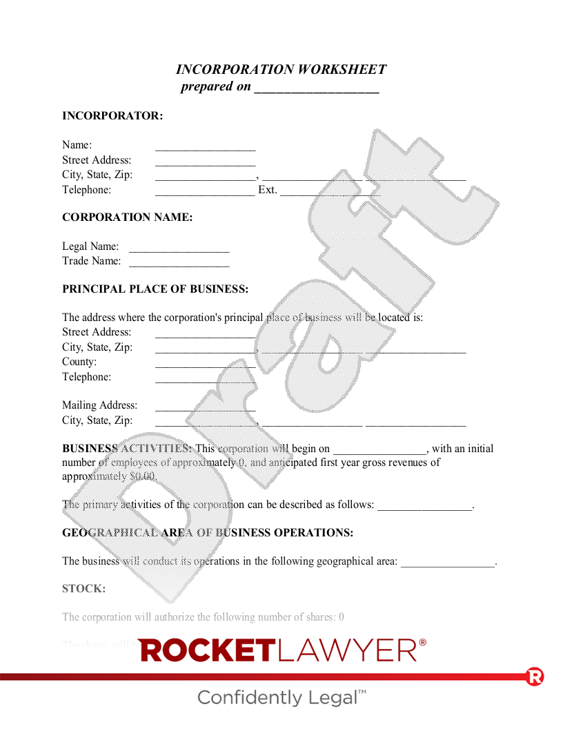 Free Articles Of Incorporation Worksheet Free To Print Save Download