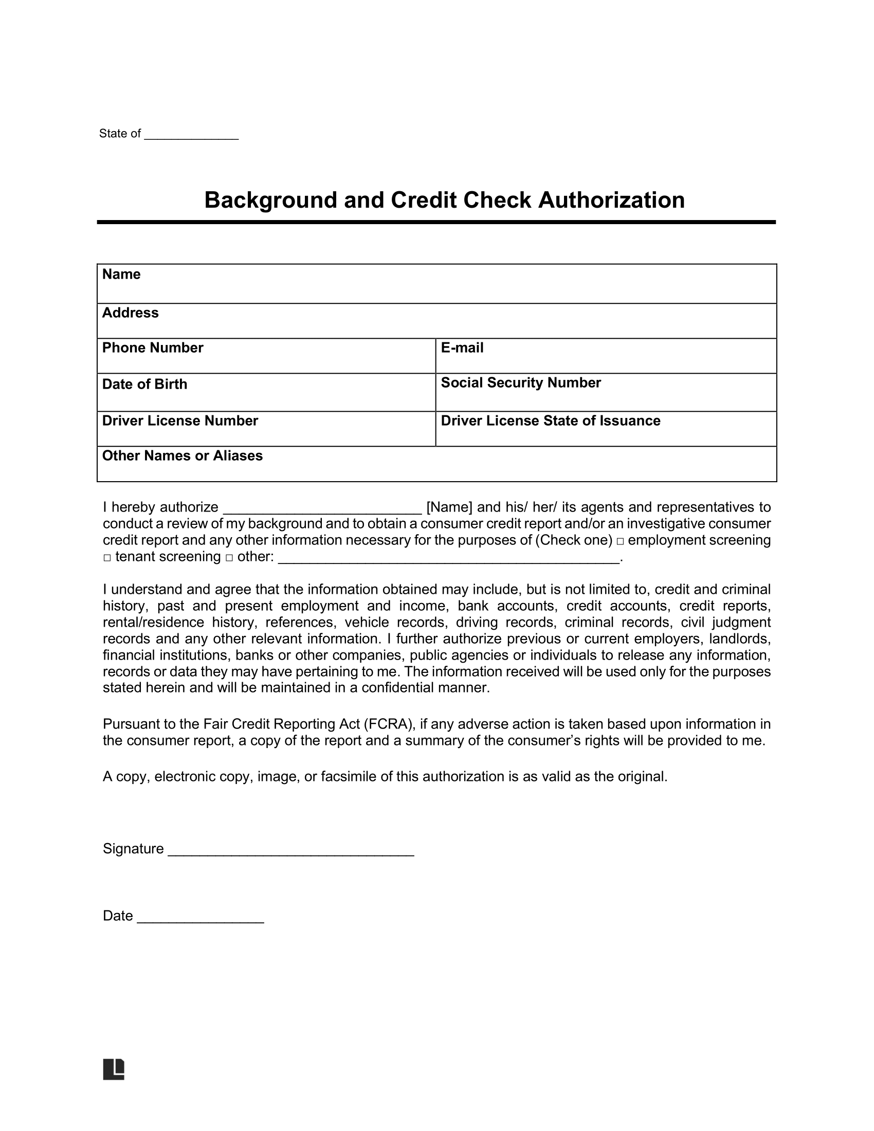 Background Check For Employment Form