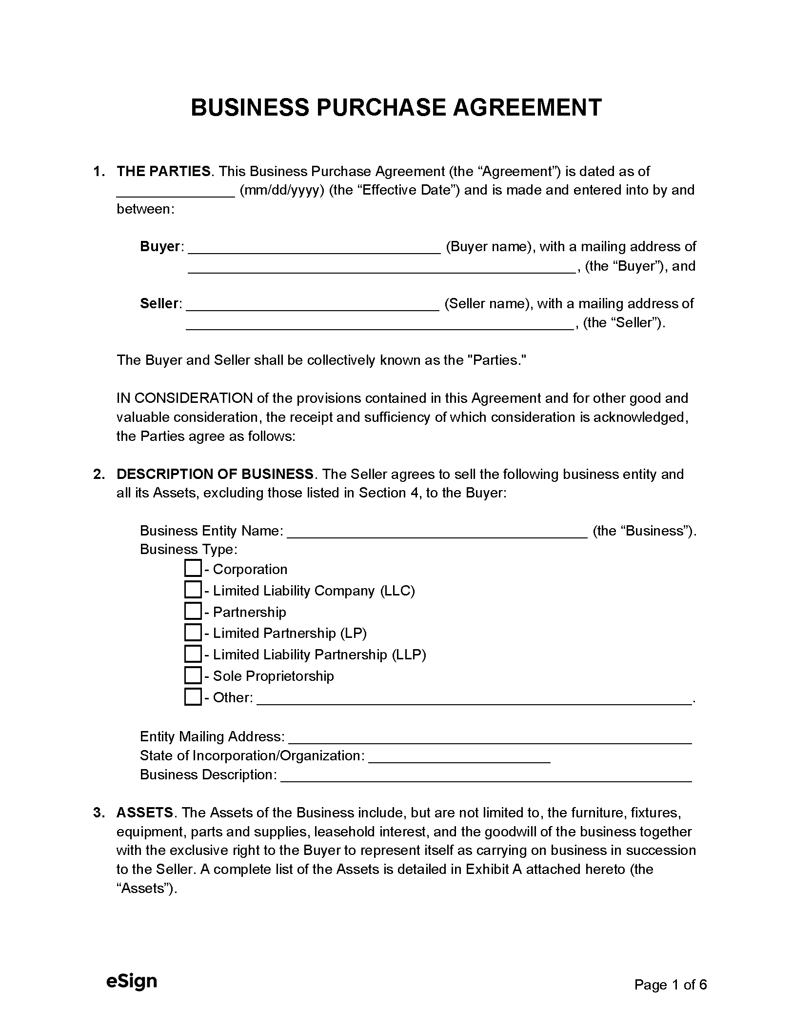 Free Buy Sell Agreement Template