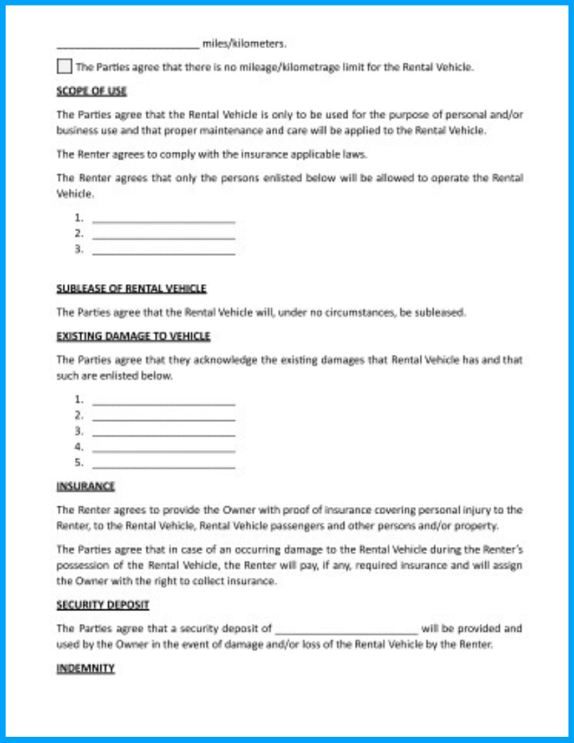Free Car Rental Agreement Pdf