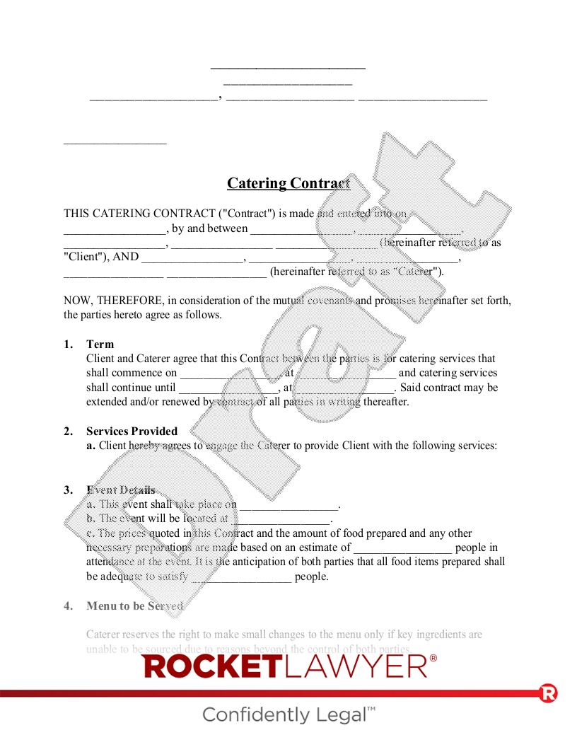 Free Catering Contract Template Word