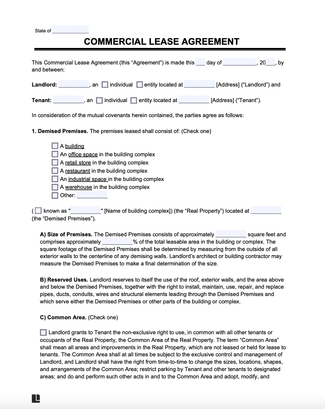 Commercial Lease Agreement Word Document
