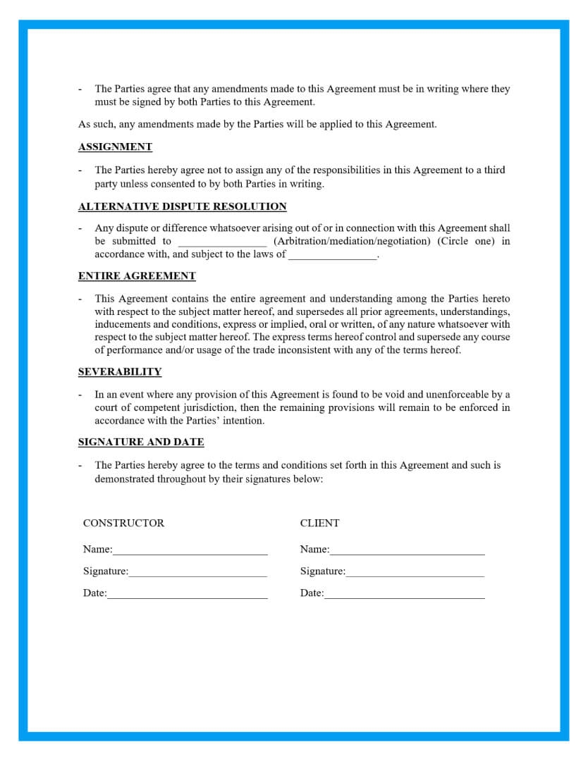 Free Construction Contract Template Word