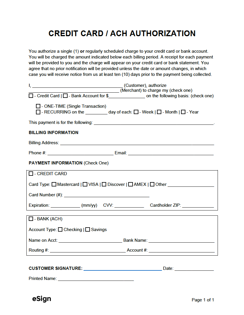 Free Credit Card Authorization Form Pdf Fillable Template
