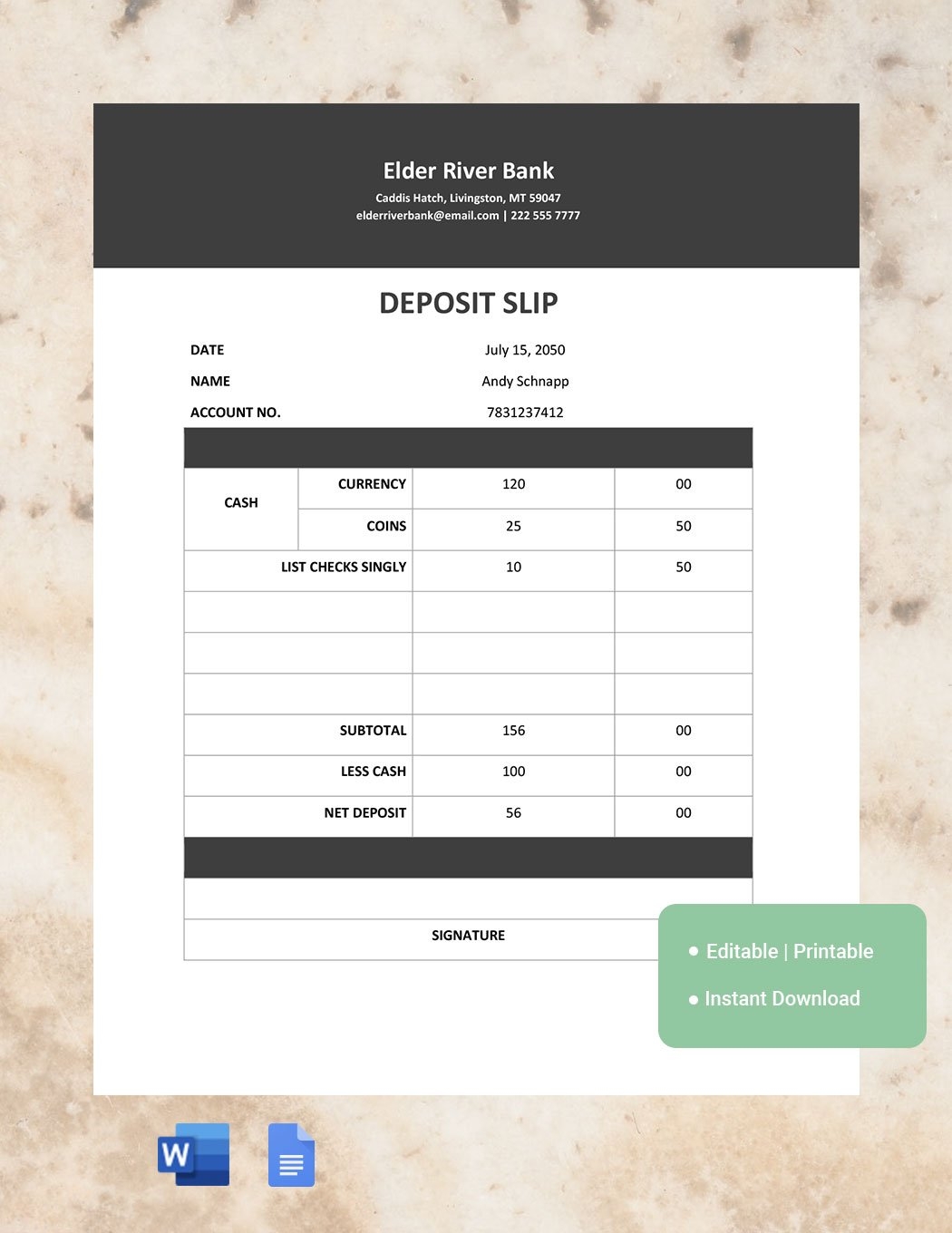 Free Excel Bank Deposit Slip Template