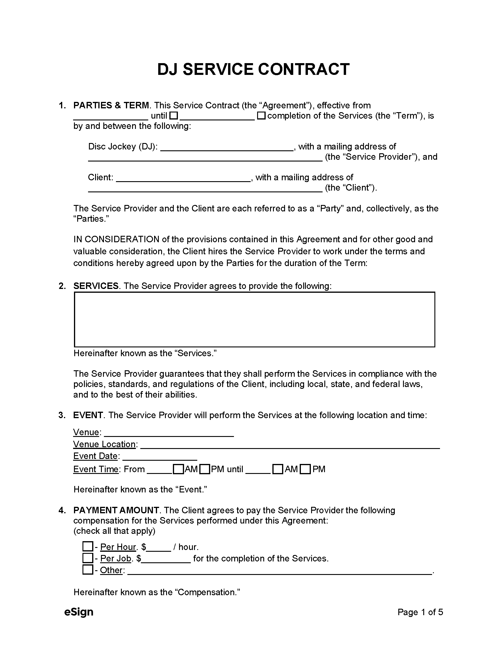 Free Disc Jockey DJ Contract Template PDF Word