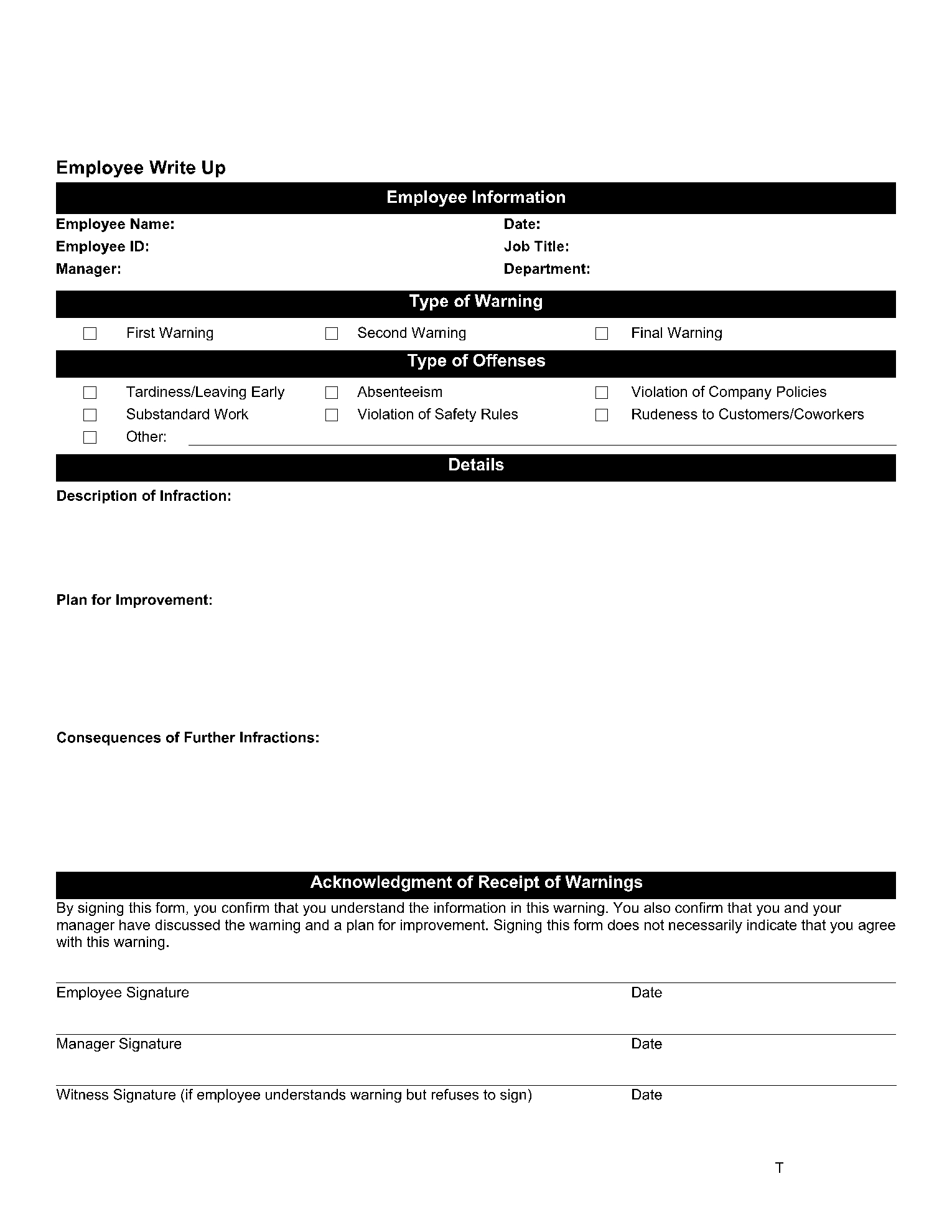 Write Up Forms For Work