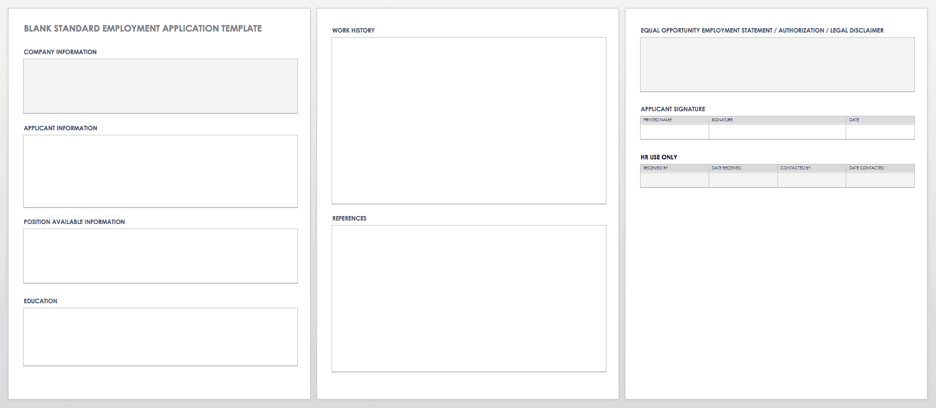 Blank Job Application For Employment