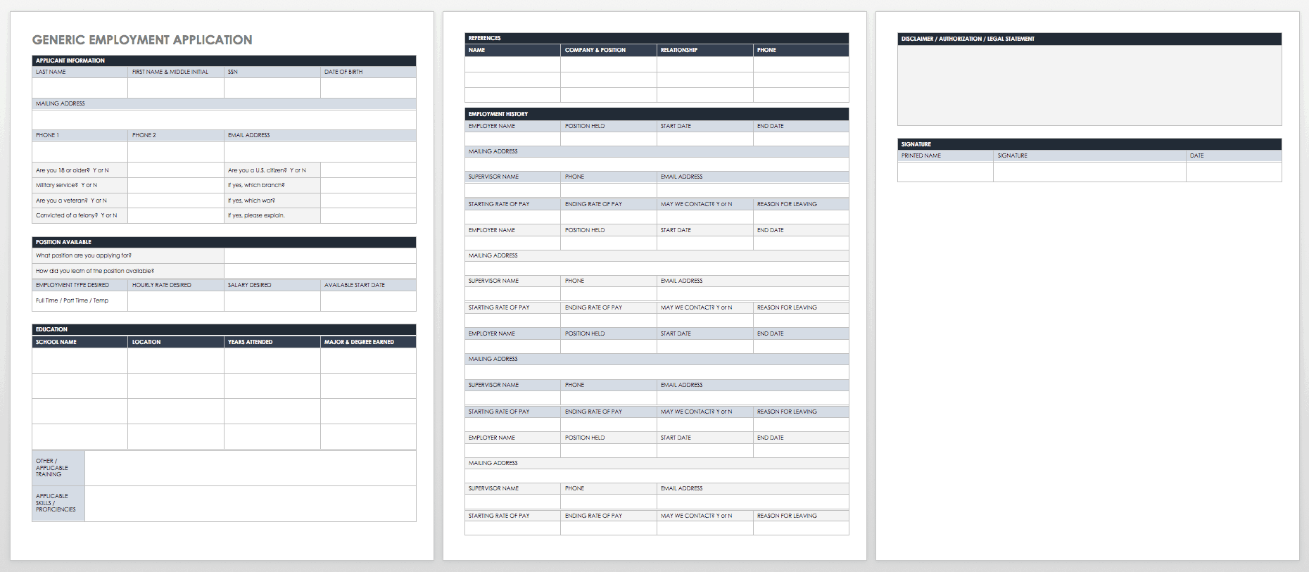 Free Application For Employment Pdf