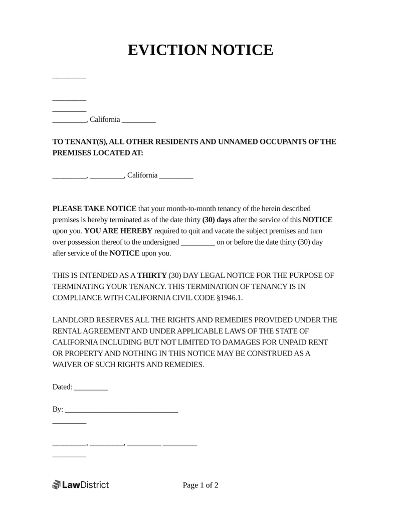 Free Template For Eviction Notice