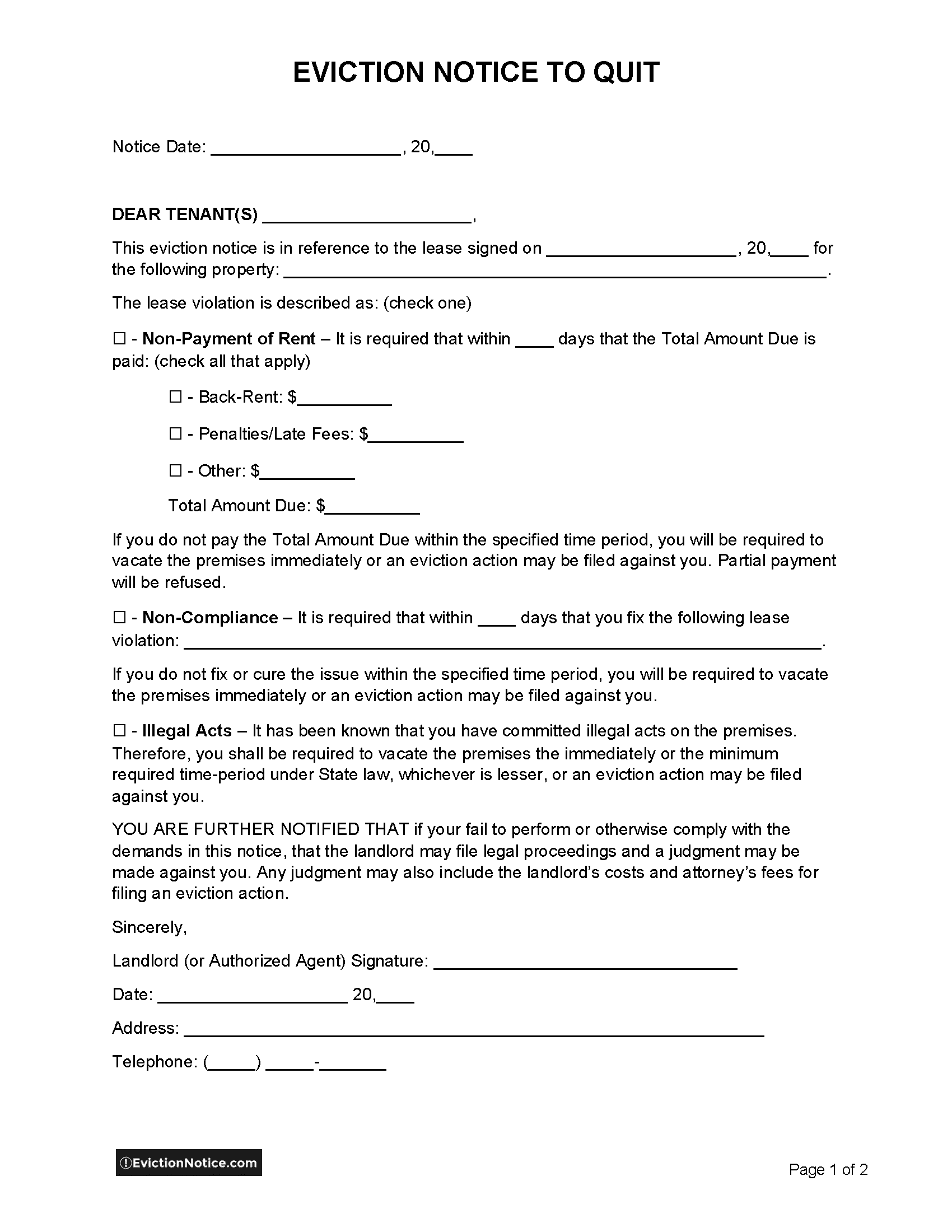 Free Template For Eviction Notice