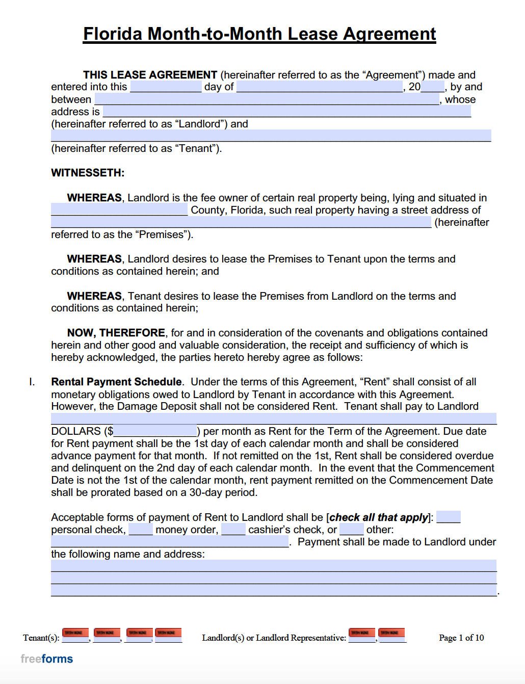 Free Month To Month Lease Agreement