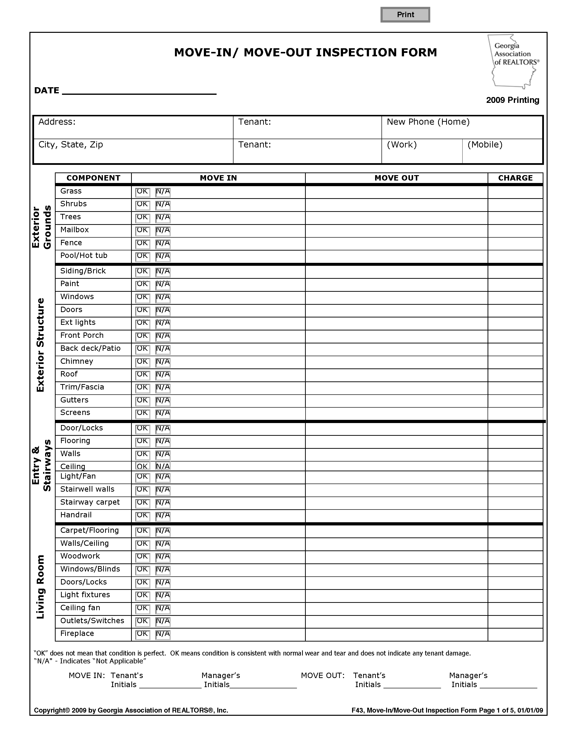 Rental Move-In Checklist Free Printable