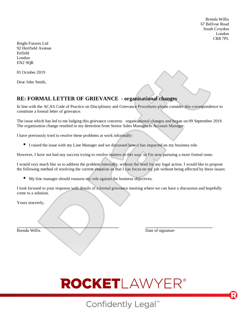 Free Grievance Letter Template FAQs Rocket Lawyer UK