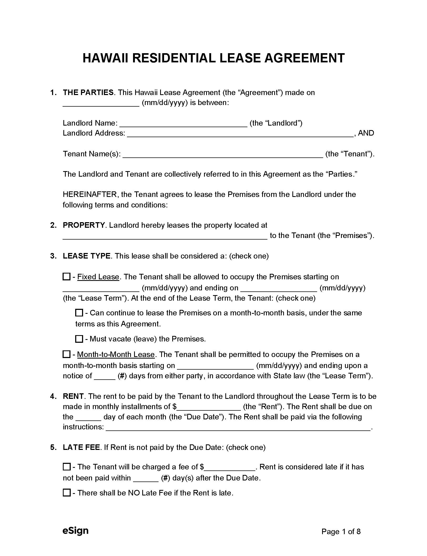 Free Hawaii Rental Lease Agreement Templates 6 PDF Word