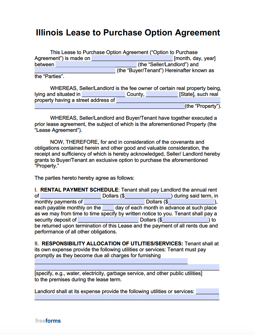 Free Illinois Lease To Own Agreement Form PDF WORD